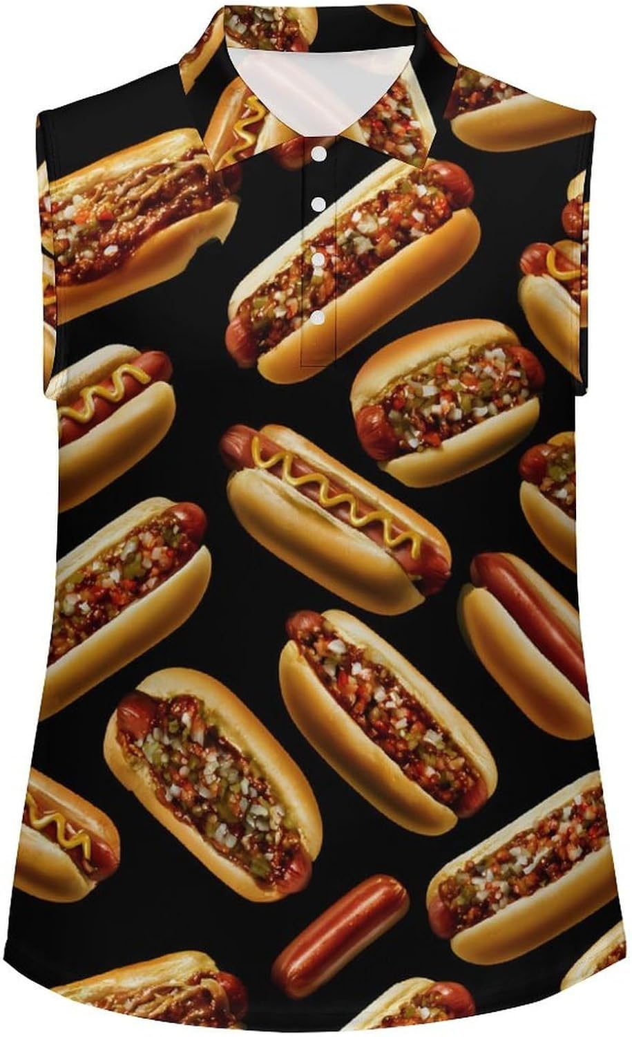 Gourmet Hot Dogs Toppings Women Sleeveless Collared Golf Polo Shirt | V Neck Tank Top,Breathable Tennis Shirts