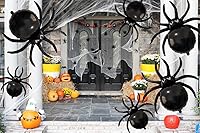 Vista 5 de 12 globos de araña negra de Halloween, globos gigantes de 33 pulgadas y de 17.2 pulgadas para decoración de Halloween, día de muerte, Año Nuevo