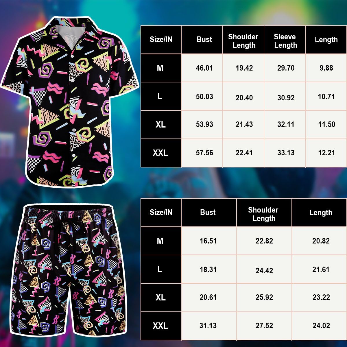 80s 90s Outfit for Men Hip Hop Costume Button Up Blouse Tops Disco Retro Theme Party Outfit Hawaiian Vintage Black-XL - Image 4