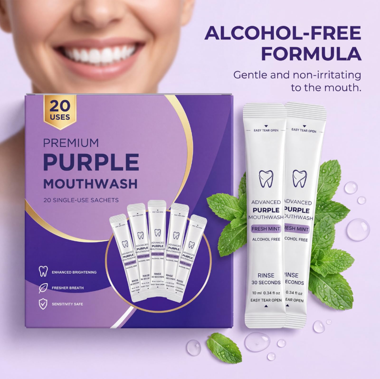 Collutorio viola,Stain Collutorio sbiancante dentale, | Collutorio viola correttore tinto senza alcool menta fresca macchie dentali cura orale viaggio gengive sensibili
