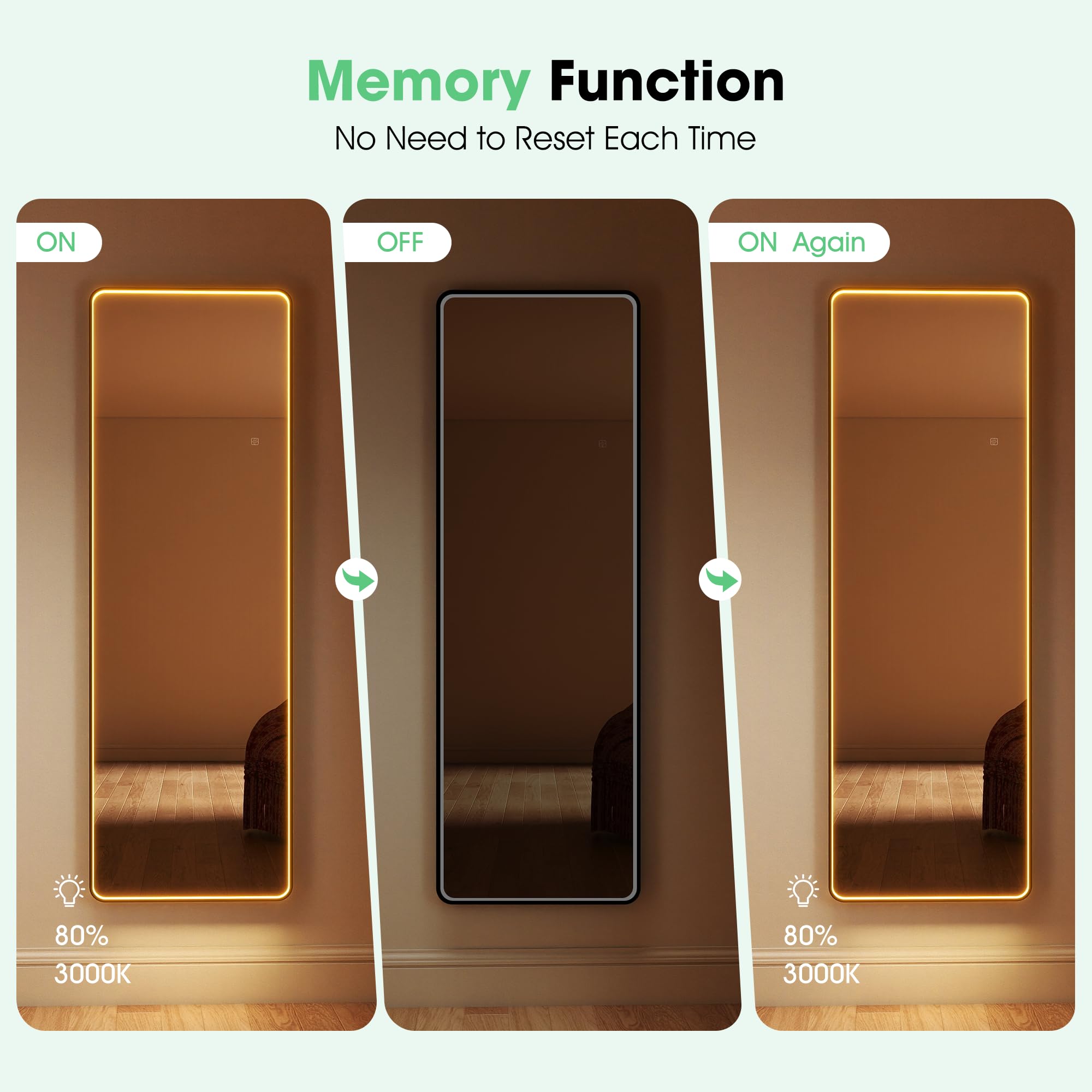 S'bagno Ganzkörperspiegel mit Beleuchtung 160x50 cm, Eisenrahmen, Spiegel Groß Dimmbar & 3000-6500K & Memory-Funktion, Verstärktes Glas, Standspiegel für Ankleidezimmer und Schlafzimmer, Schwarz