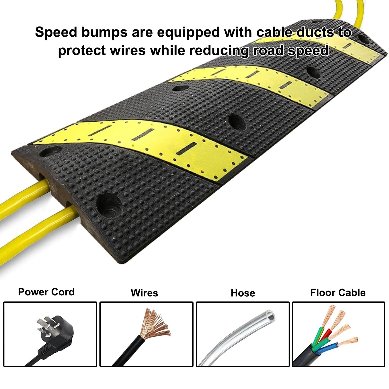 Rampe de protection de câble en caoutchouc à 2 canaux pour route, allée, garage, parking – 100 cm x 30 cm x 5 cm