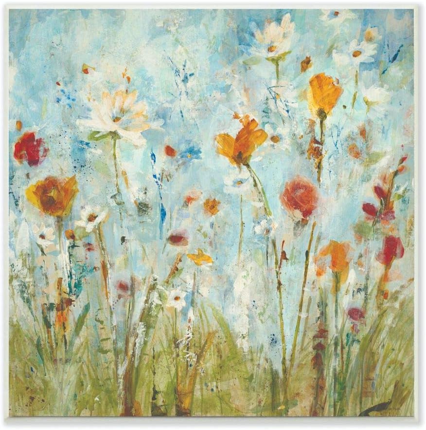 Stupell Industries Abstract Summer Wildflowers Stretched Canvas Wall Art, 17 x 1.5 x 17, Multi-Color