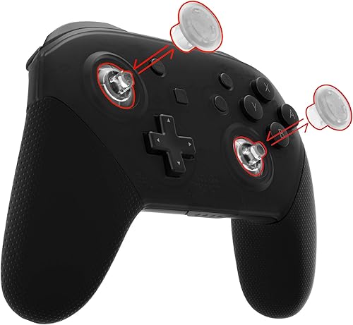 Vista 4 de eXtremeRate Clear ThumbsGear - Palancas ergonómicas intercambiables para Nintendo Switch Pro Controller - 3 alturas abovedadas y cóncavas