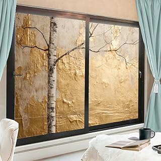 Retro Golden Trees Window Privacy Film Abstract Old Tree Nature Theme Stained Glass Window Film Decorative Window Cling for Home Window&Glass Door, Sun Blocking 17.7Wx23.6L-inch x2 Pcs