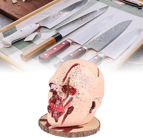 Miniatura 5 de Cabeza de soporte para cuchillos de calavera, material versátil herramienta de almacenamiento de cocina, decoraciones de fiesta temática de terror