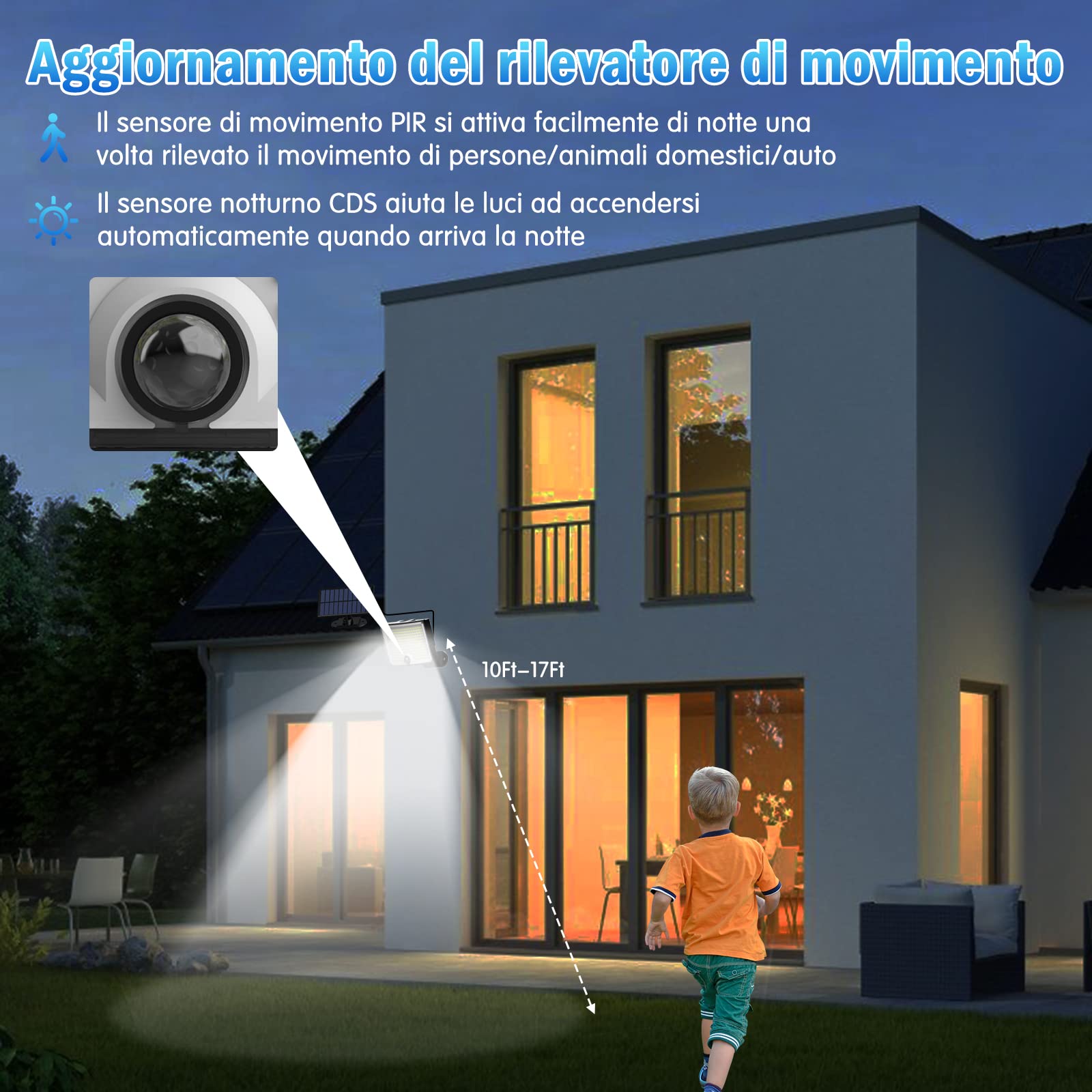 KagoLing 202 luci solari a LED per esterni con sensore di movimento, impermeabilità IP65, angolo di illuminazione 120°, confezione da 2 luci da parete solare per giardino con cavo da 5 m