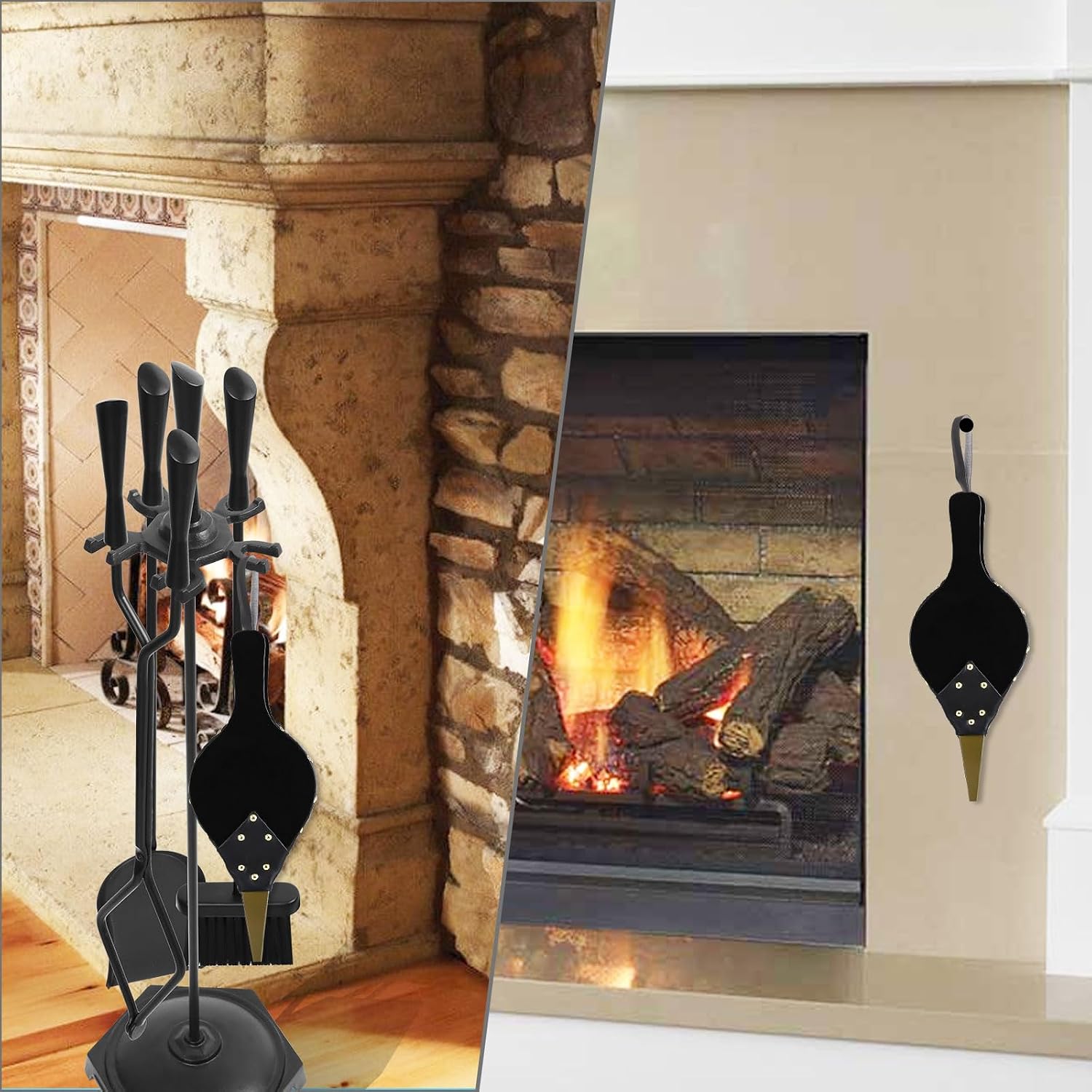 Gtongoko Fireplace Bellows Air Blower Cast Nozzle 14.8" x 5.6" for Outdoor Camping BBQ Grill Chimney Hand Bellow Pump Pit Barbeque Fire Tools Accessories with Hanging Strap, Black