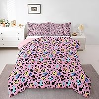 Vista 1 de Erosebridal Juego de edredón rosa para niñas, ropa de cama con estampado de animales para niños y adolescentes, juego de ropa de cama colorido