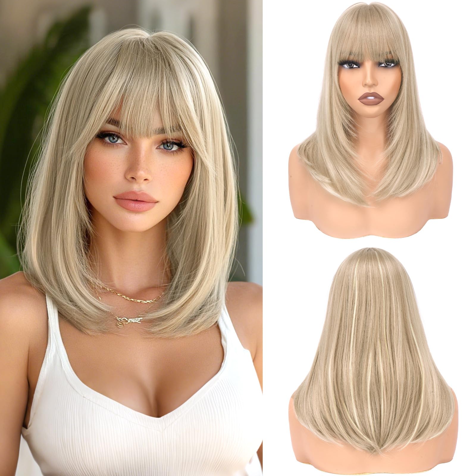 Photo 1 of Haloo Blonde Bob Wig with Bangs - 16 Inch Dirty Blonde