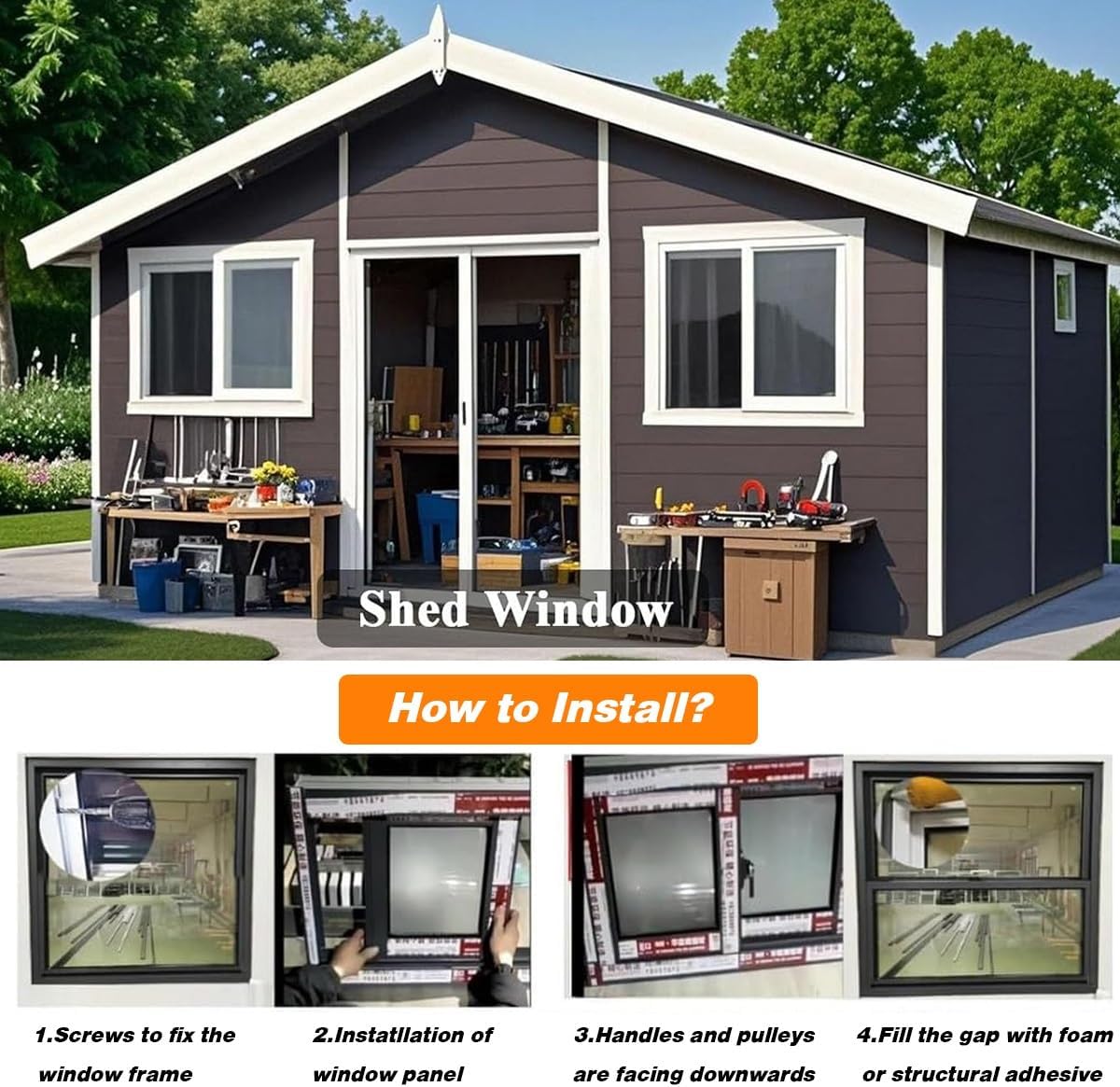 Basement Window, Mobile Home Windows Replacement Sliding Windows with ScreenWindows for Shed Garage Rv Chicken Coop Playhouse Exterior Slider Window Cover(White,40x22")