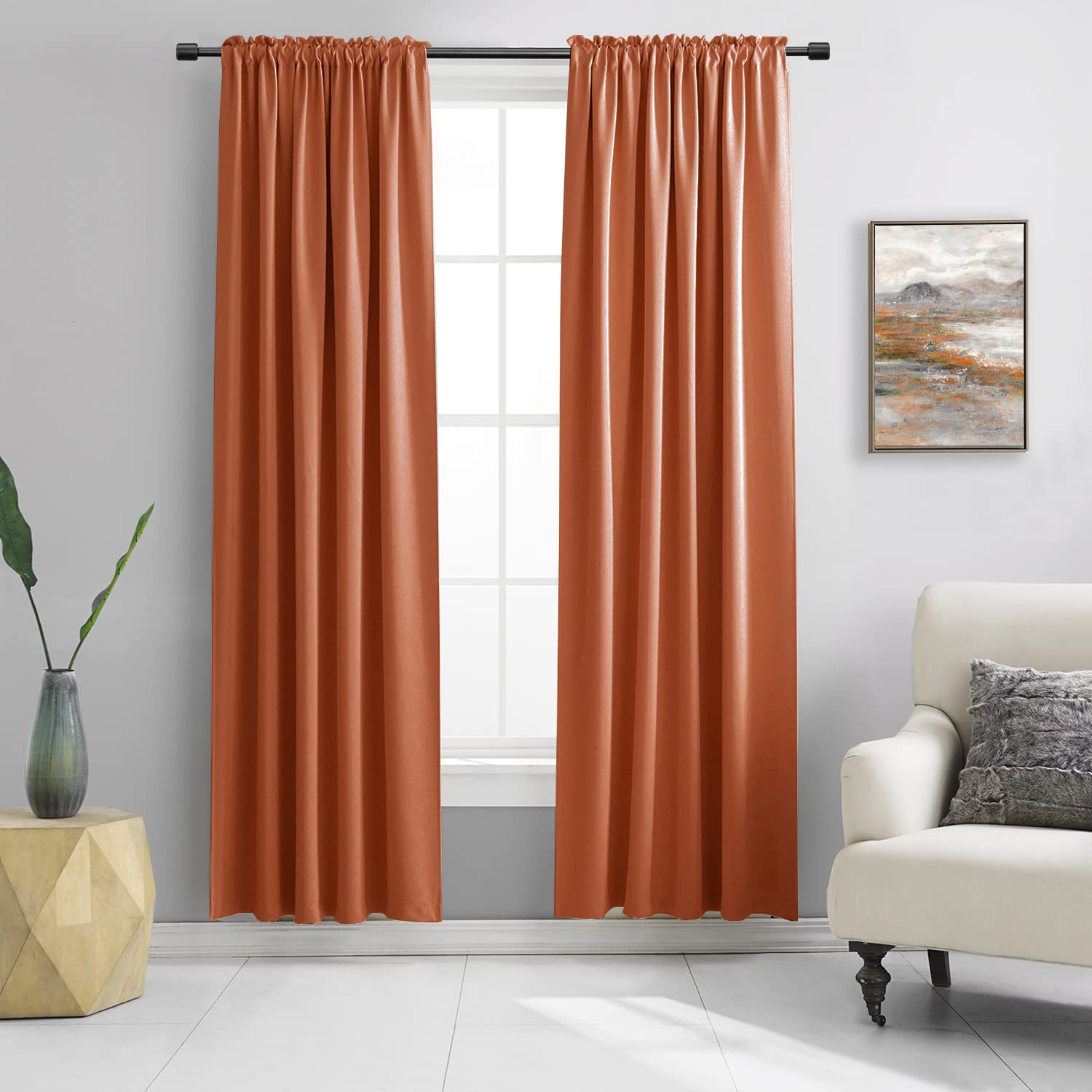 DONREN Blackout Curtains for Living Room Thermal Insulated Window Bedroom Set of 2 Shawls 90 Inch Long Burnt Orange โ image 1