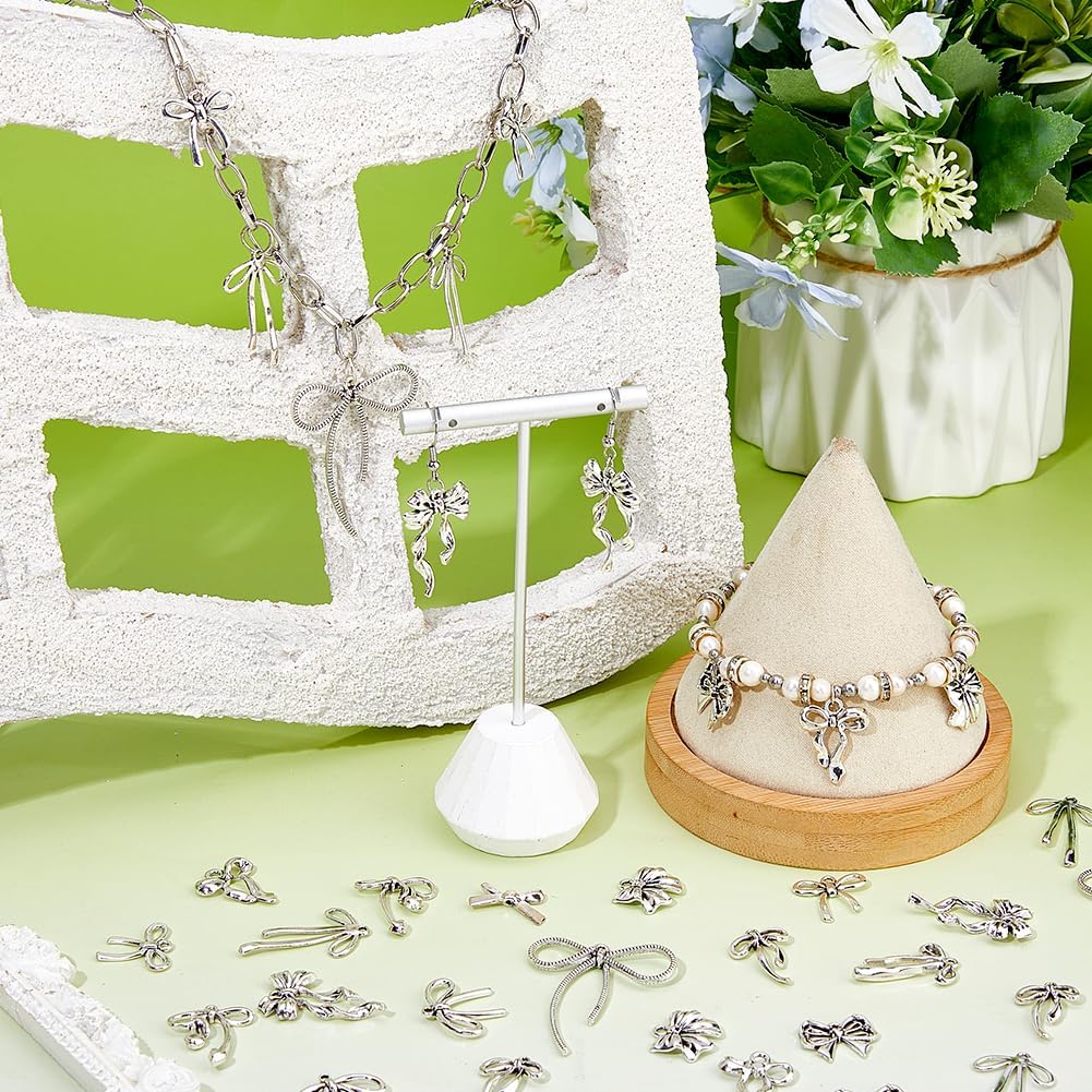 SUPERFINDINGS 72Pcs 12 Styles Antique Silver Bowknot Charms Alloy Bow Charms Hollow Bow Tie Pendant Charm Cute Bowknot Earring Charm for Bracelets Earrings Necklace DIY Craft Supplies - Image 4