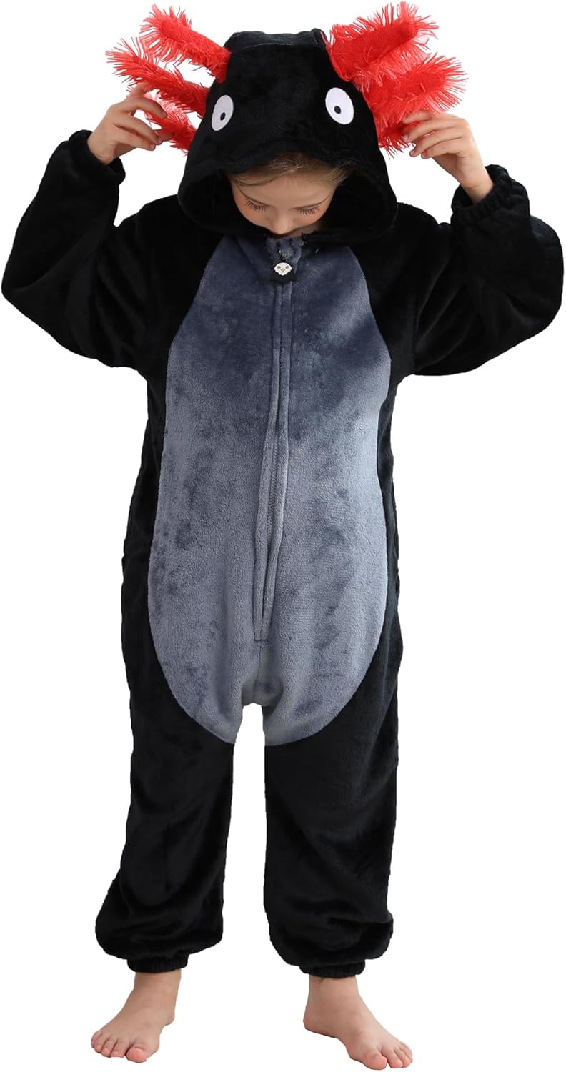 ATOZ Unisex Children Animal Axolotl Onesie, Halloween Costume Pajamas Christmas Cosplay Sleepwear For Boys Girl