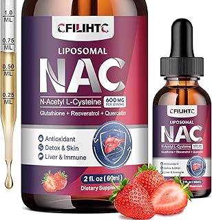Liposomal Liquid NAC Supplement N-Acetyl Cysteine Drops, N Acetyl Cysteine 600mg with Glutathione, Resveratrol & Zinc for Adults & Kids Liver Lung Antioxidant Immune & Skin Health, Strawberry 2 Fl Oz