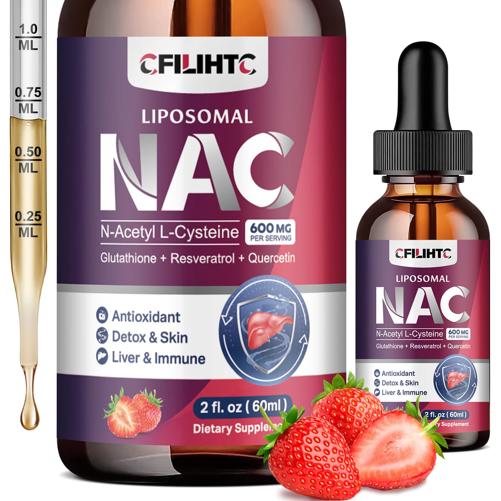 Amazon.com: Liposomal Liquid NAC Supplement N-Acetyl Cysteine Drops, N  Acetyl Cysteine 600mg with Glutathione, Resveratrol & Zinc for Adults &  Kids Liver Lung Antioxidant Immune & Skin Health, Strawberry 2 Fl Oz :