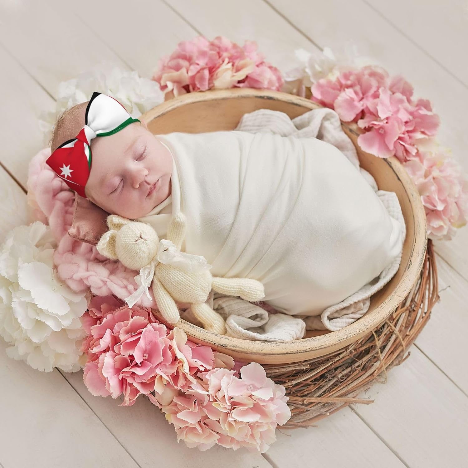 Jordanian flag Print Cute Baby Bows - Adorable Hair Accessories for Girls, Unique Custom Patterns, Soft & Stretchy Toddler Headbands, Perfect Baby Shower Gifts