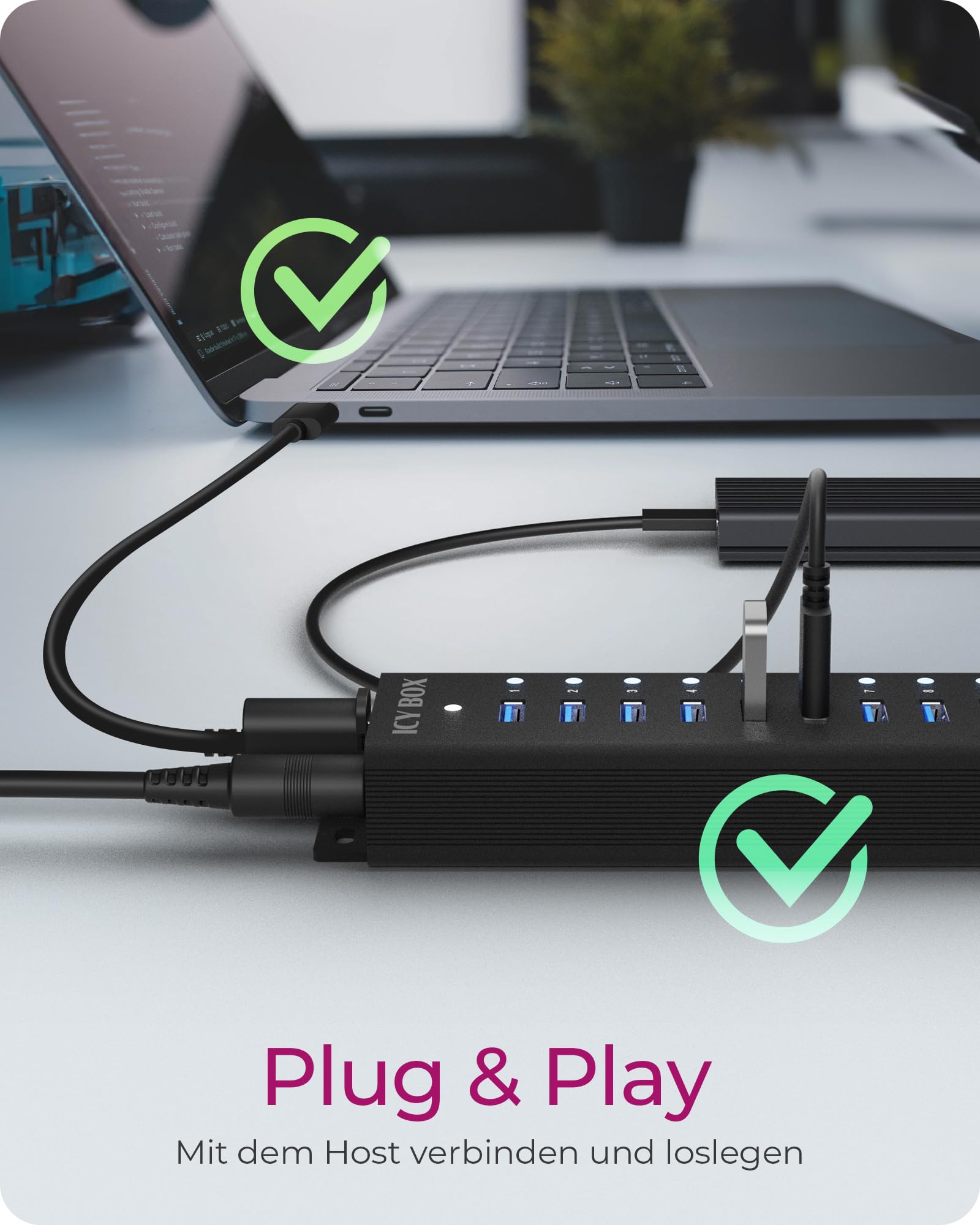 ICY BOX USB HUB (17 Ports) 16x USB & 1x USB Laden, USB 3.2 Gen 1 (5 Gbit/s pro Port), mit 96W Netzteil, USB-A, Aluminium, IB-HUB1717-U3