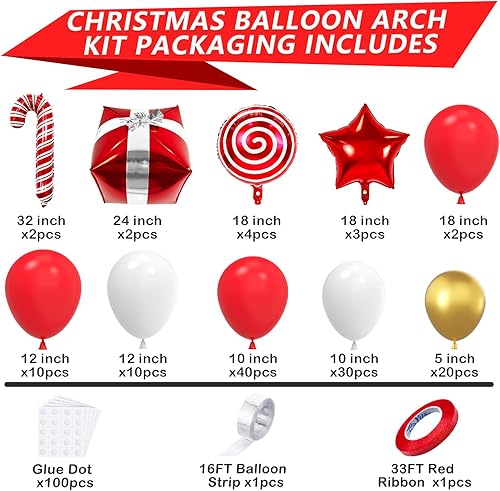 Miniatura 2 de Vidavan Kit de arco de guirnalda de globos de Navidad, 123 unidades, caja de regalo, globos redondos de caramelo, globos de bastón de caramelo,