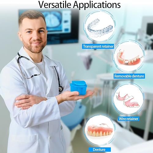 Miniatura 4 de Paquete de 2 tazas para dentaduras postizas, soporte de baño para dentaduras con cesta coladora, estuche limpiador de retenedores dentales,