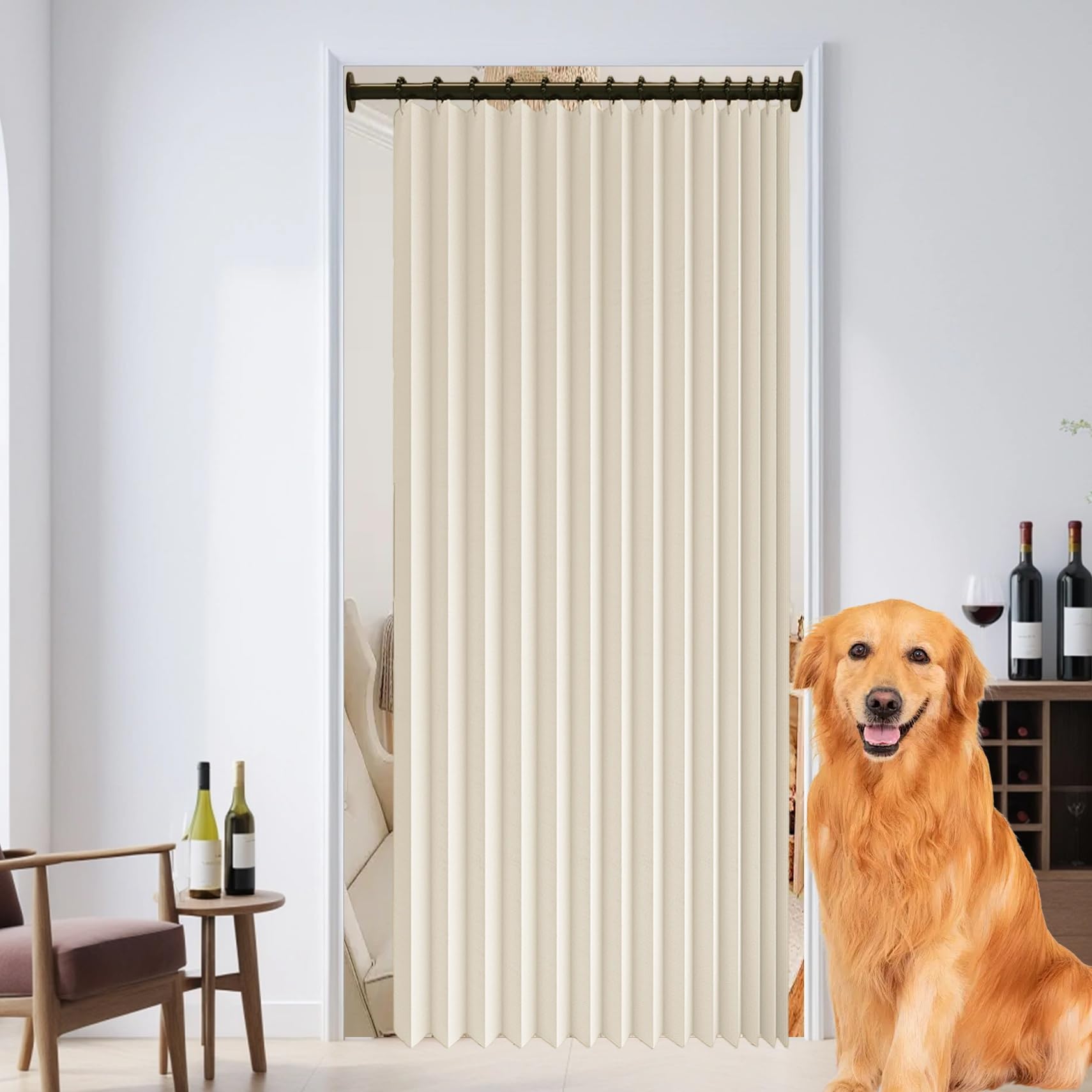 Rideau de porte pliant beige 101x191 cm occultant pour séparation de pièce