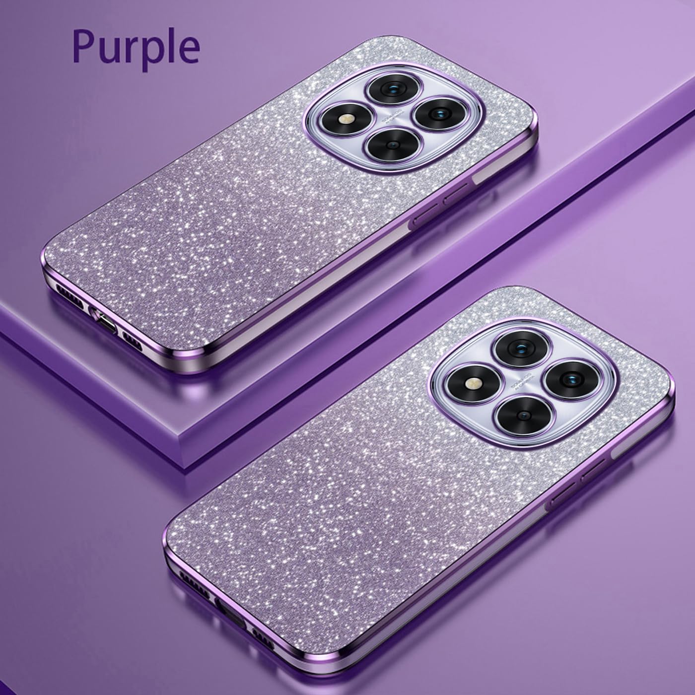Custodia Per Xiaomi Redmi Note 14 Pro 5G – Silicone Con Carta Glitterata E Bordi Elettroplaccati, Viola
