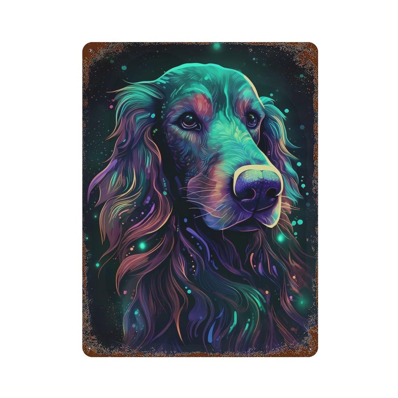 Aged Metal Wall Plaque with Irish Setter Dog Fantasia Design 15.7"x11.8", for Garage, Bar And Workshop Decor, Rustic Home Decor