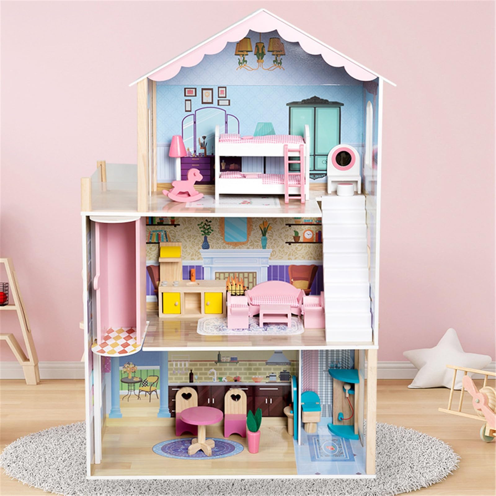 Amazon | ドールハウスモデル 木製大型3階建てバルコニーヴィラ