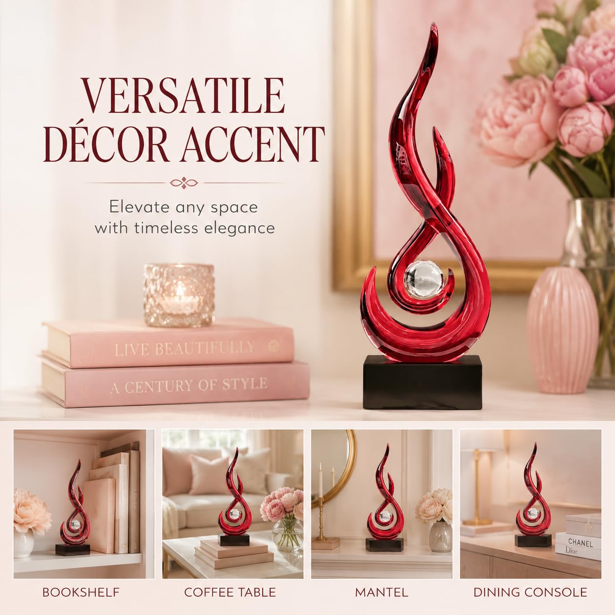 AWNR Abstrakte Art-Deco-Dekor-Statuen für Zuhause, Regale, Tisch, Wohnzimmer, Esszimmer, moderne Skulptur, Dekorationen von Häusern zum Verkauf (transparentes Rot)