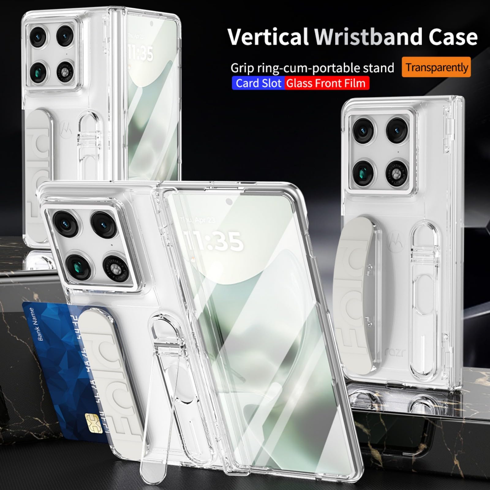 Coque pour Razr Fold étui + Verre Film + Wristband + Stand + Hinge,Slim Bumper Case pour Motorola Razr Fold(3)
