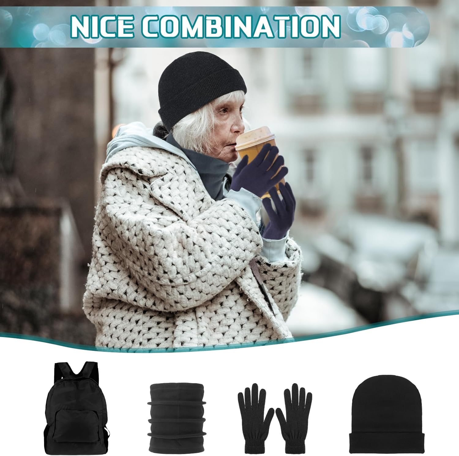 Suhine 72 Pack Homeless Supplies Bulk:winter Gloves Beanies Backpack Neck Warmers Set Knit Beanie Gloves for Adults Homeless Shelters Supplies - Image 6