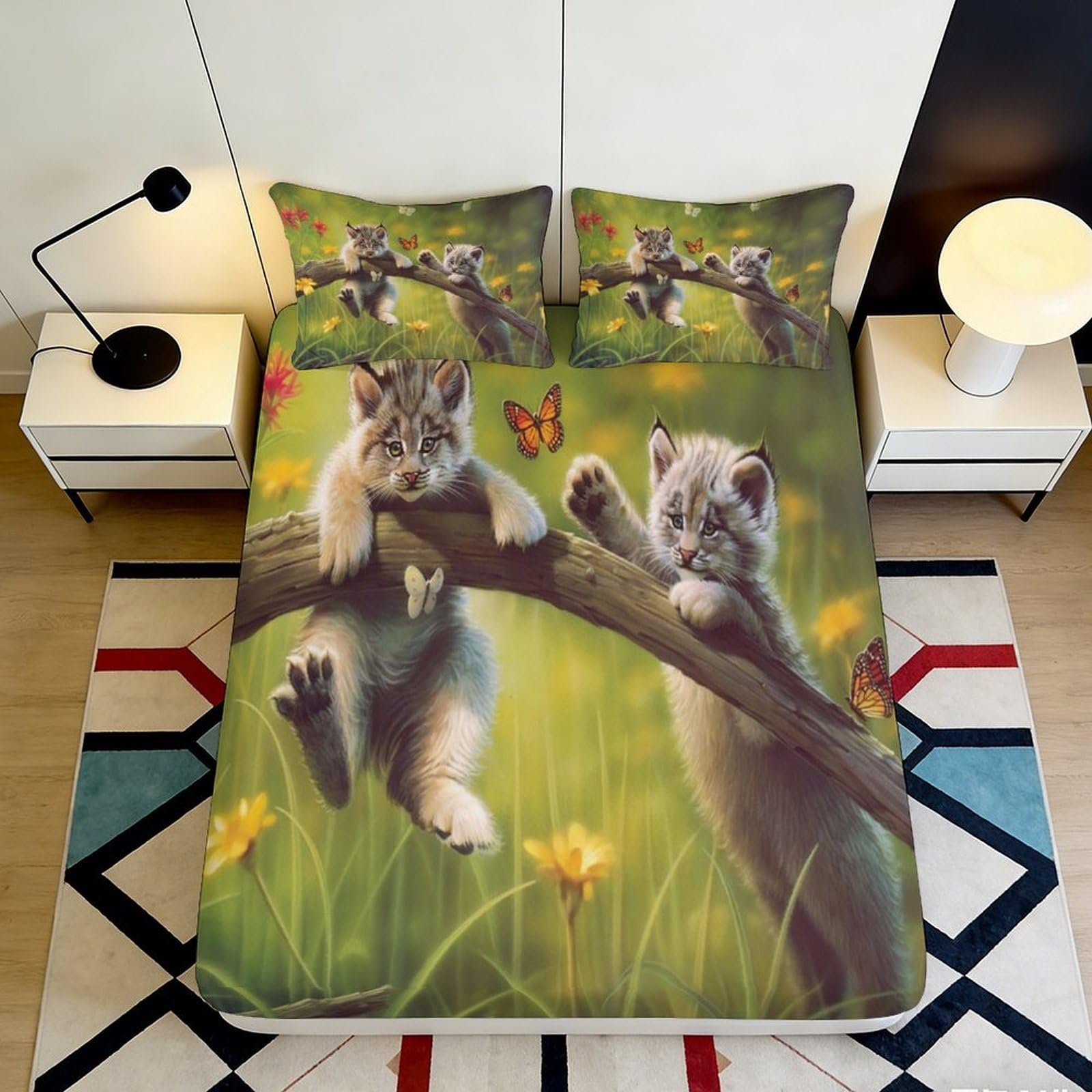 C8q5l1t3 Style-4 3D Printed Cat Tree Branch Fitted Sheet Microfiber Deep Pocket Non-Slip Bedroom Bedding Cat Mattress Fitted Cover For Adults Teens Washable 200X200x25cm