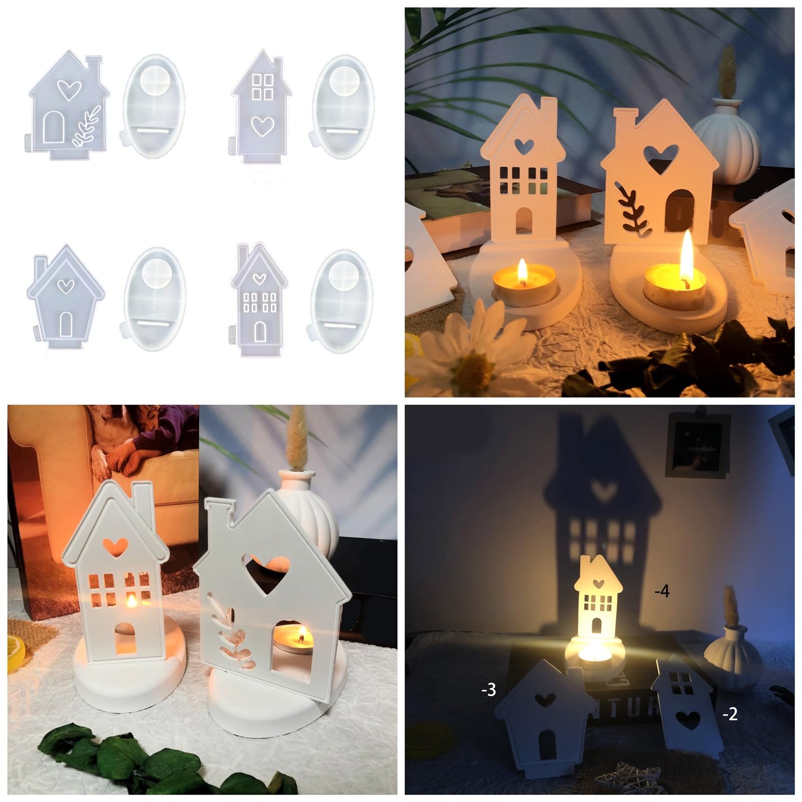 Stampo in silicone a forma di casa a forma di casa per candelabro in calcestruzzo decorazioni per gesso stampi per colata in resina