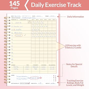 Fitness Journal Workout Planner for Women & Men, A5 (6.4 x 8.3) Workout Journal Log Book Planner Gift for Track Gym Essentials, Home Workouts, Track Progress, Achieve Wellness Goals, Pink