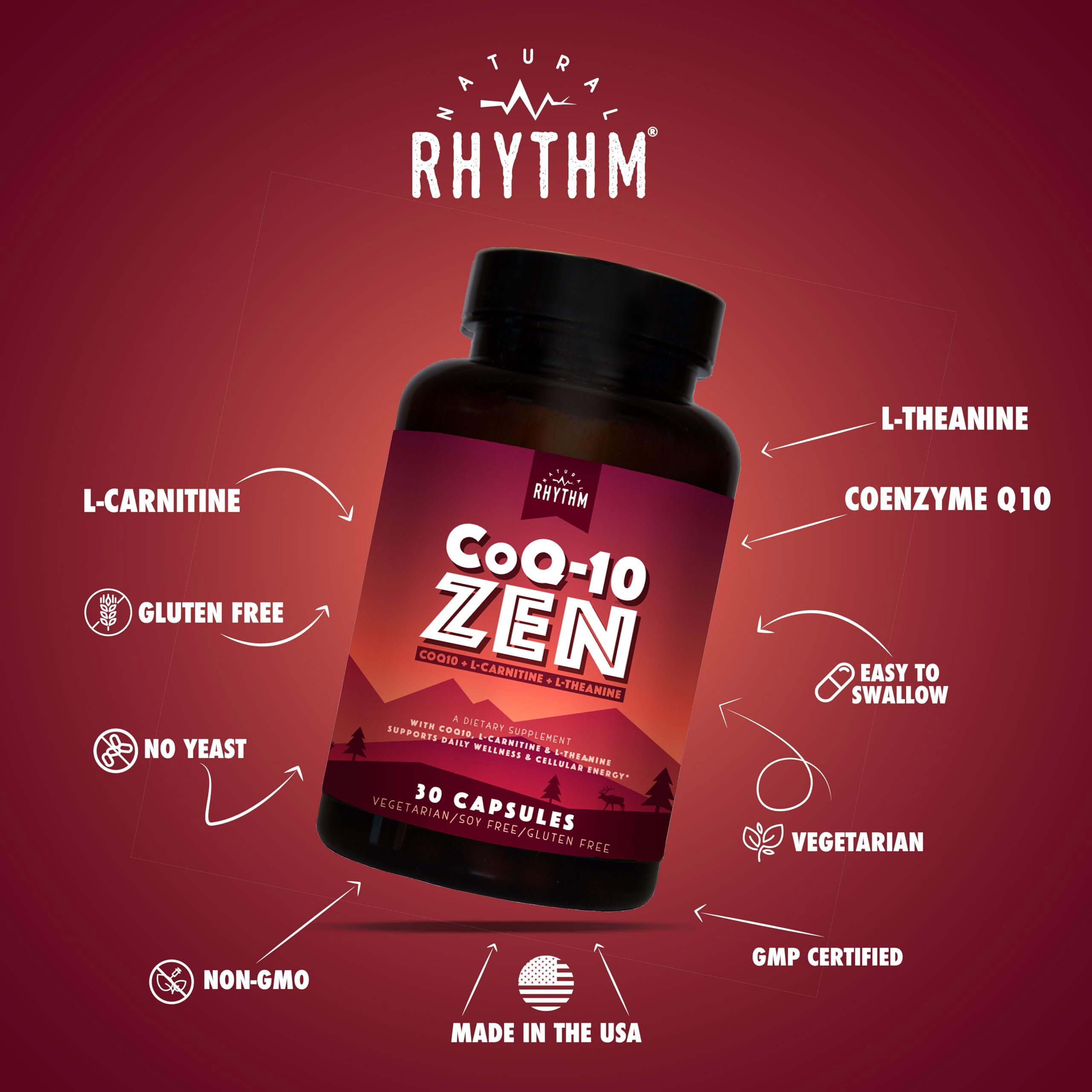 CoQ10-ZEN by Natural Rhythm (Coenzyme Q10 + L-Carnitine + L-Theanine)