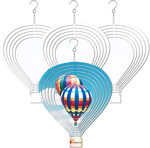 Paquete de 4 hilanderos de viento de sublimación de 10 pulgadas, escultura de energía cinética de viento, escultura de aluminio 3D de doble cara,