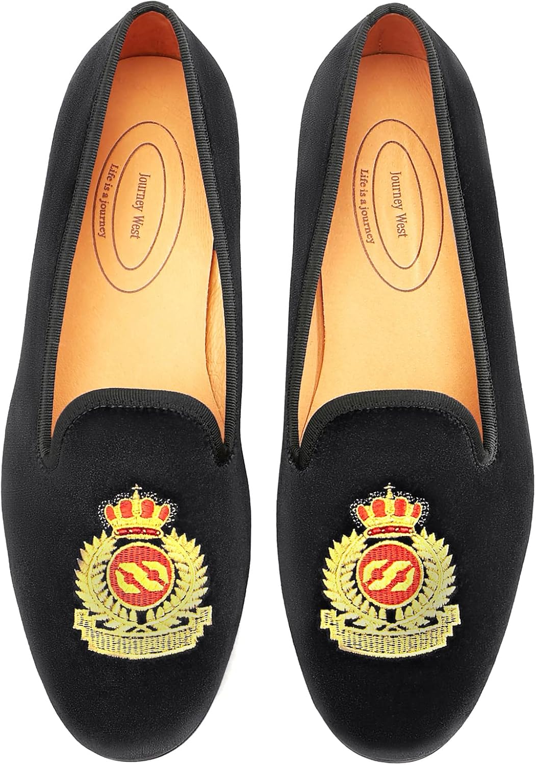 Journey West Men's Velvet Loafers Embroidery Slip-On Loafers Tuxedo Dress Shoes Smoking Slippers for Men