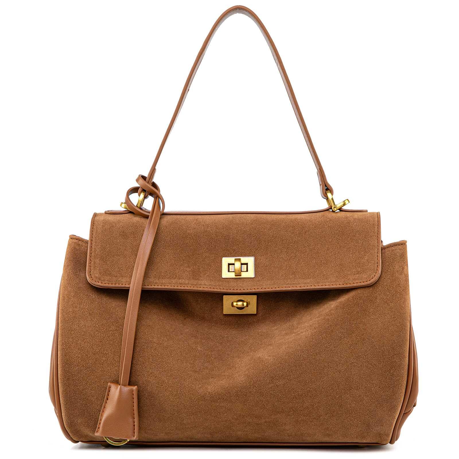 Tragetasche aus Wildleder und Leder, weiches Leder, Schulterhandtaschen für Damen, Umhängetasche für Reisen, Arbeit