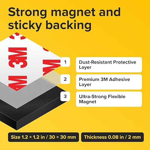Miniatura 22 de Imanes hiperadhesivos con parte trasera adhesiva, 110 piezas de 0.8 x 0.08 pulgadas cuadrados magnéticos fuertes para pizarra blanca, imanes de 110