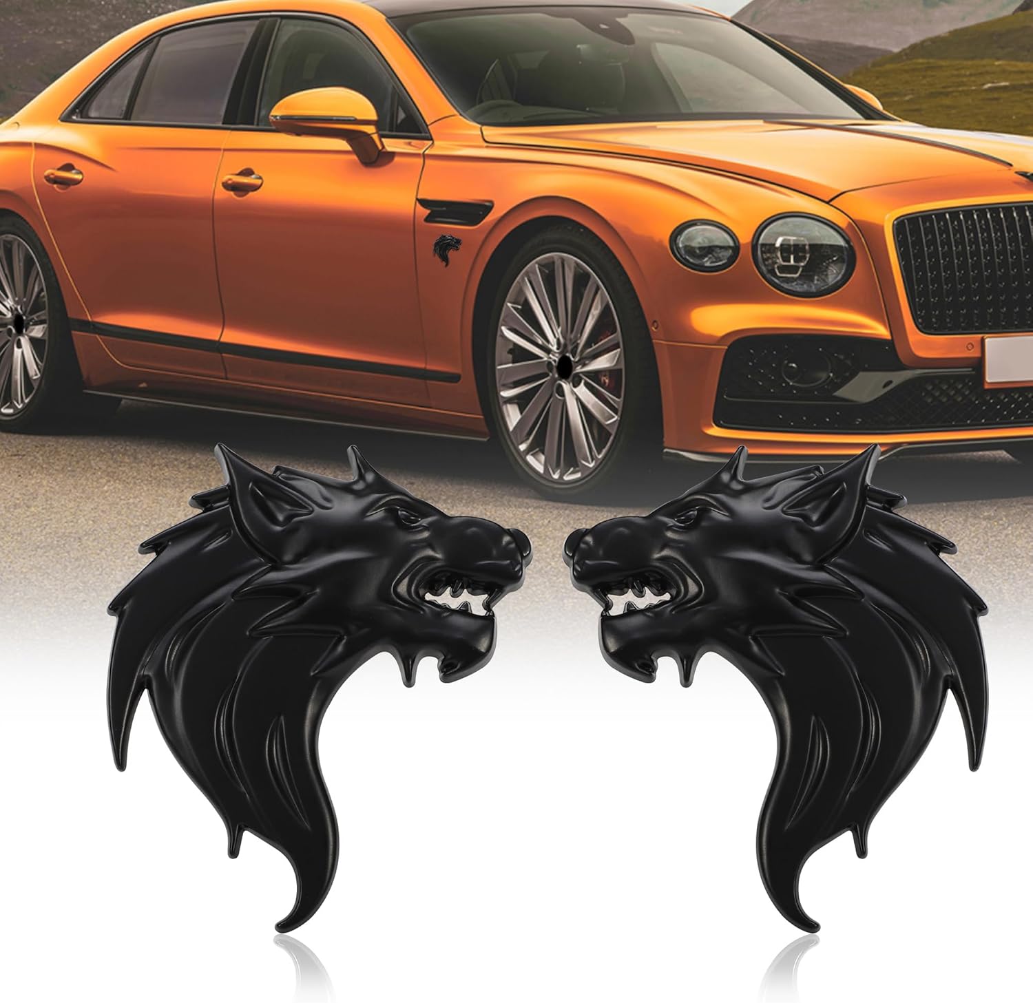 Sea Scouts Black Head CARRUN 2 Pcs 3D Metal Wolf Head Shape Car Side Rear Front Decorations 405449 - Foto 2