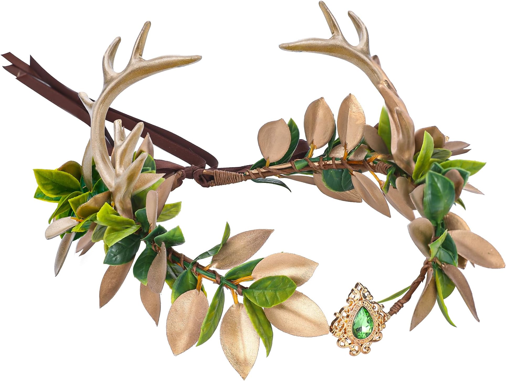 MOSTORYWoodland Fairy Antler Crown - Forest Elf Crown Flower Deer Horns Circlet for Women Renaissance Cosplay Renfaire Costume Photo Shoot