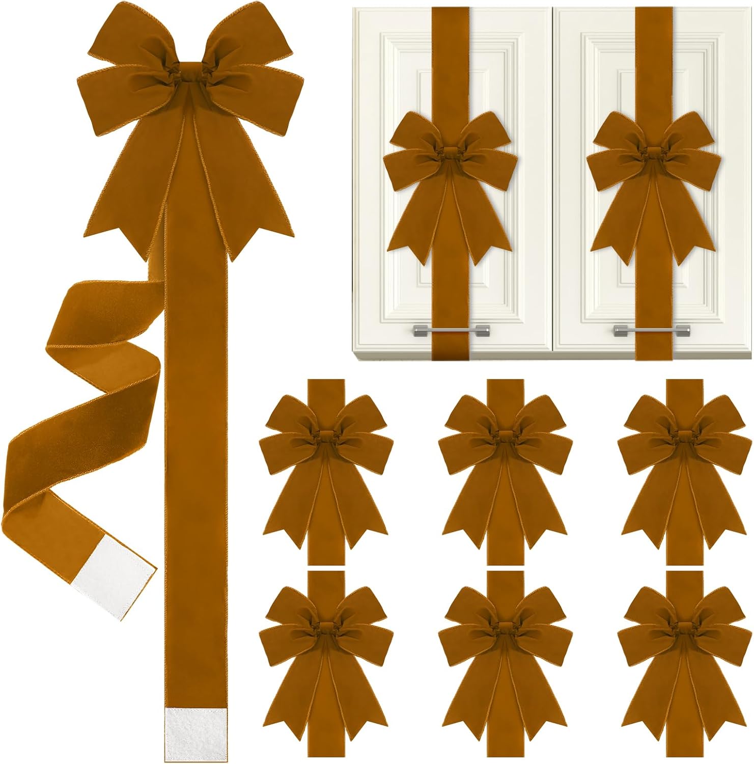 Daifunli 6 Pcs Burgundy Velvet Christmas Cabinet Ribbons Bows for Kitchen 78.7 Inch Large Christmas Door Ribbon Cabinet Bows for Gifts Xmas Tree Home Wall Furniture Party Decorations