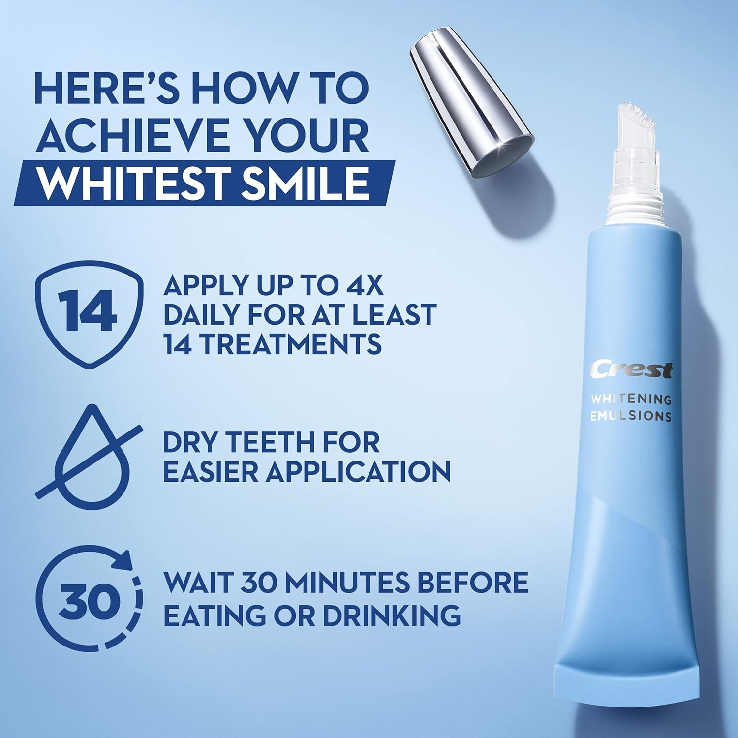 Crest Whitening Emulsions On-the-Go Leave-on Teeth Whitening Gel Kit with Built-in Applicator, 0.35 oz (10g), Twin Value Pack : Health & Household