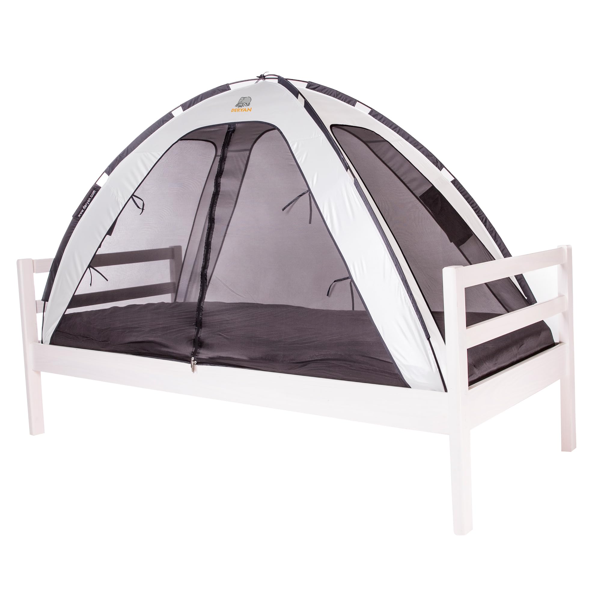 Deryan Tente de Lit - Moustiquaire Lit Double - Tente Lit - Compact et Léger - 200x90x110cm - Moustiquaire Lit & Moustiquaire Voyage avec Sac de Transport - Ivoire