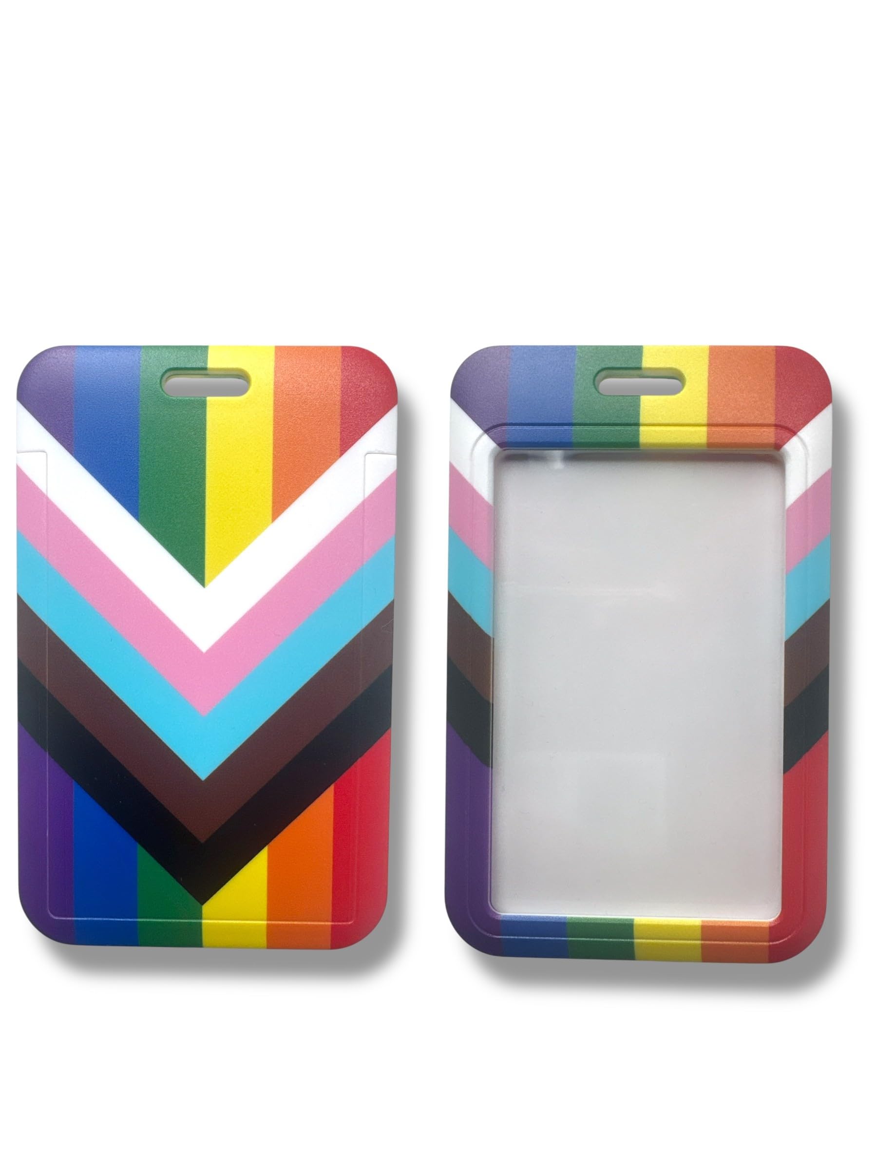 LGBTQ Progress Pride Flag Card Holder, ID Badge Holder with Lanyard Slot (5)