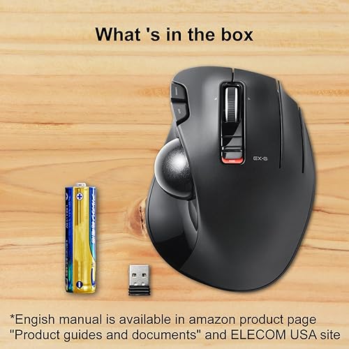 Miniatura 9 de ELECOM EX-G Ratón de Trackball, inalámbrico de 2.4 GHz, control de pulgar, diseño ergonómico esculpido, función de 6 botones con seguimiento suave,