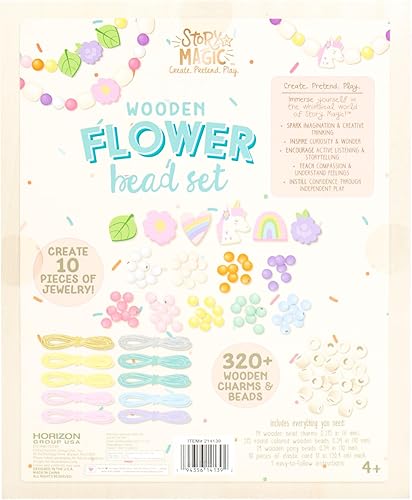 Miniatura 8 de Story Magic Juego de cuentas de flores de madera, más de 300 cuentas de madera de agujero grande y dijes para pulseras de cuentas, kit de