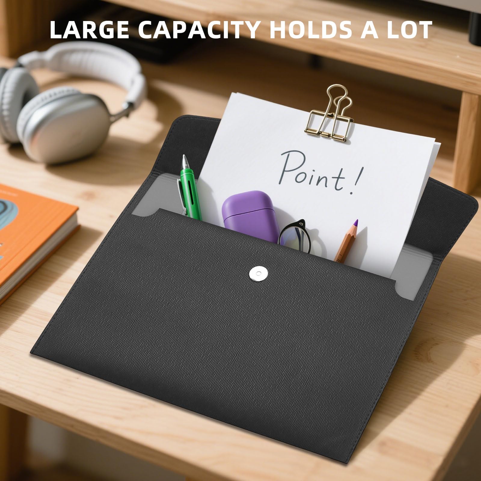 2pcs Carpeta de Documentos A4 Cuero, Carpeta Organizadora Funda A4 para Archivos Cuero PU con Cierre Magnético para Trabajo, Estudio y Viajes (Negro)