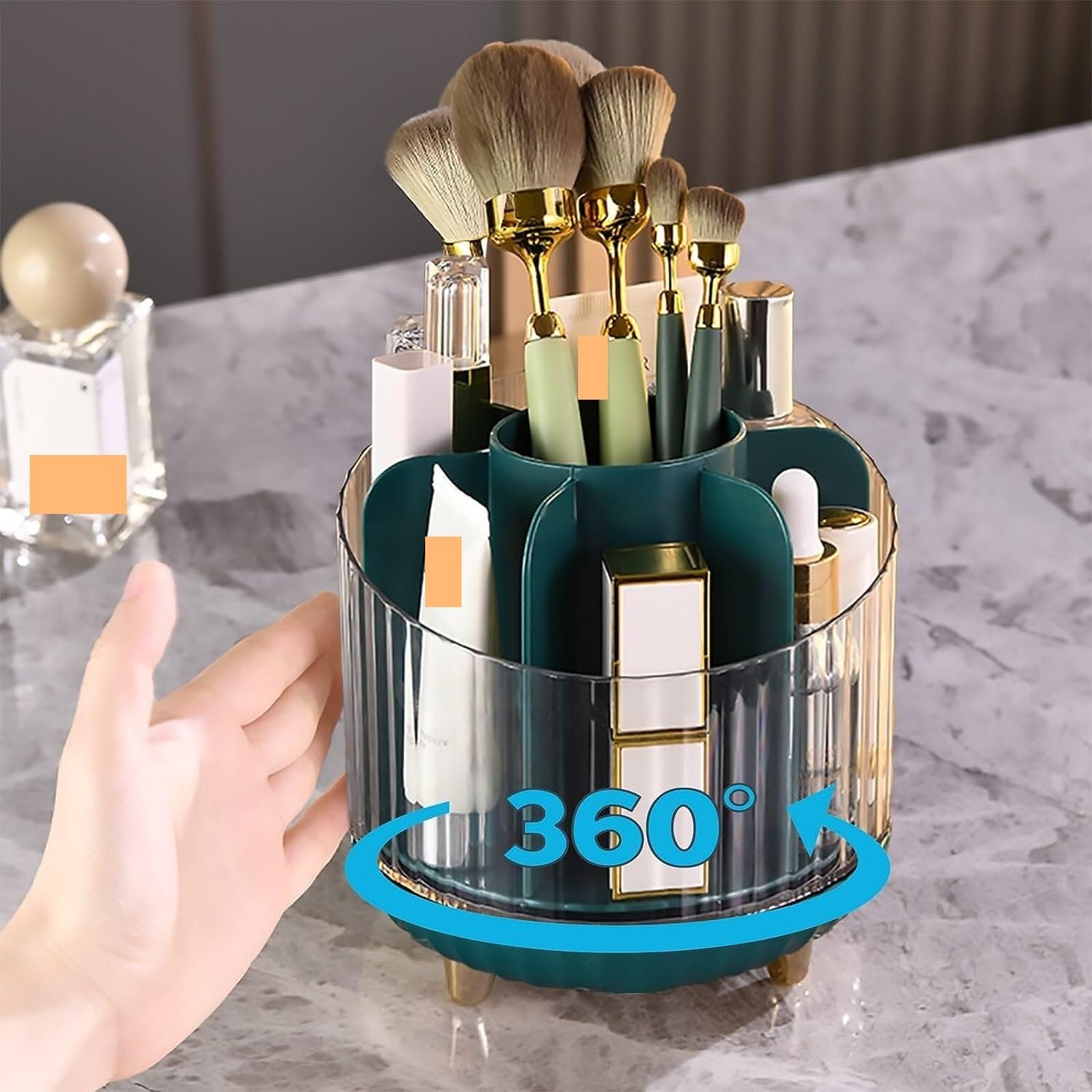 Makijaż 360 Obrotowy Organizer Na Przybory Do Makijażu Spinning Organizator Toaletki, Uchwyt Pędzle 7-gniazdo Pasuje Pędzli Organizer Przechowywania(Oranje)