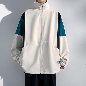 GURUNVANI Men's Vintage Windbreaker Jacket Color Block Y2K Streetwear